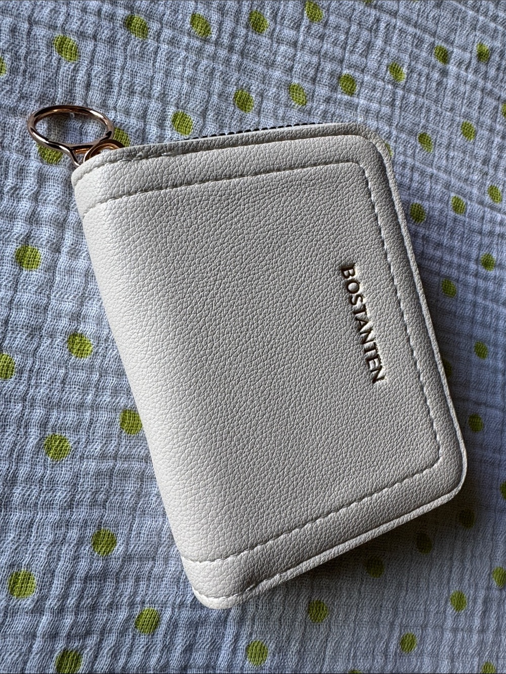 BOSTANTEN Cream Zip Card Wallet with Key Ring